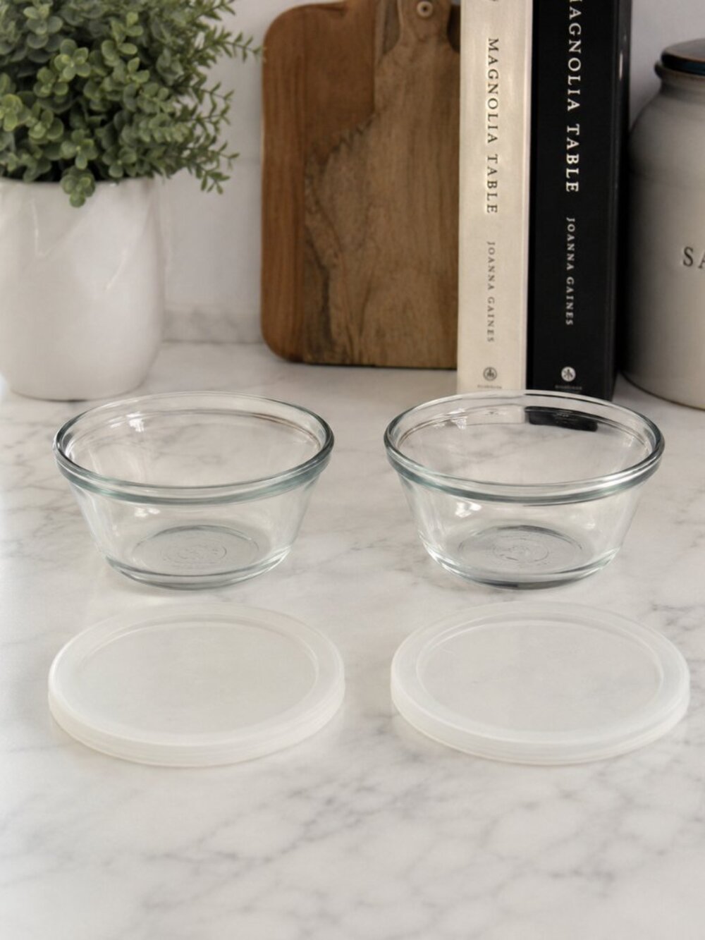 Anchor Hocking Glass Storage Bowls w/ Lids Set of 2 Clear 4" Made in USA